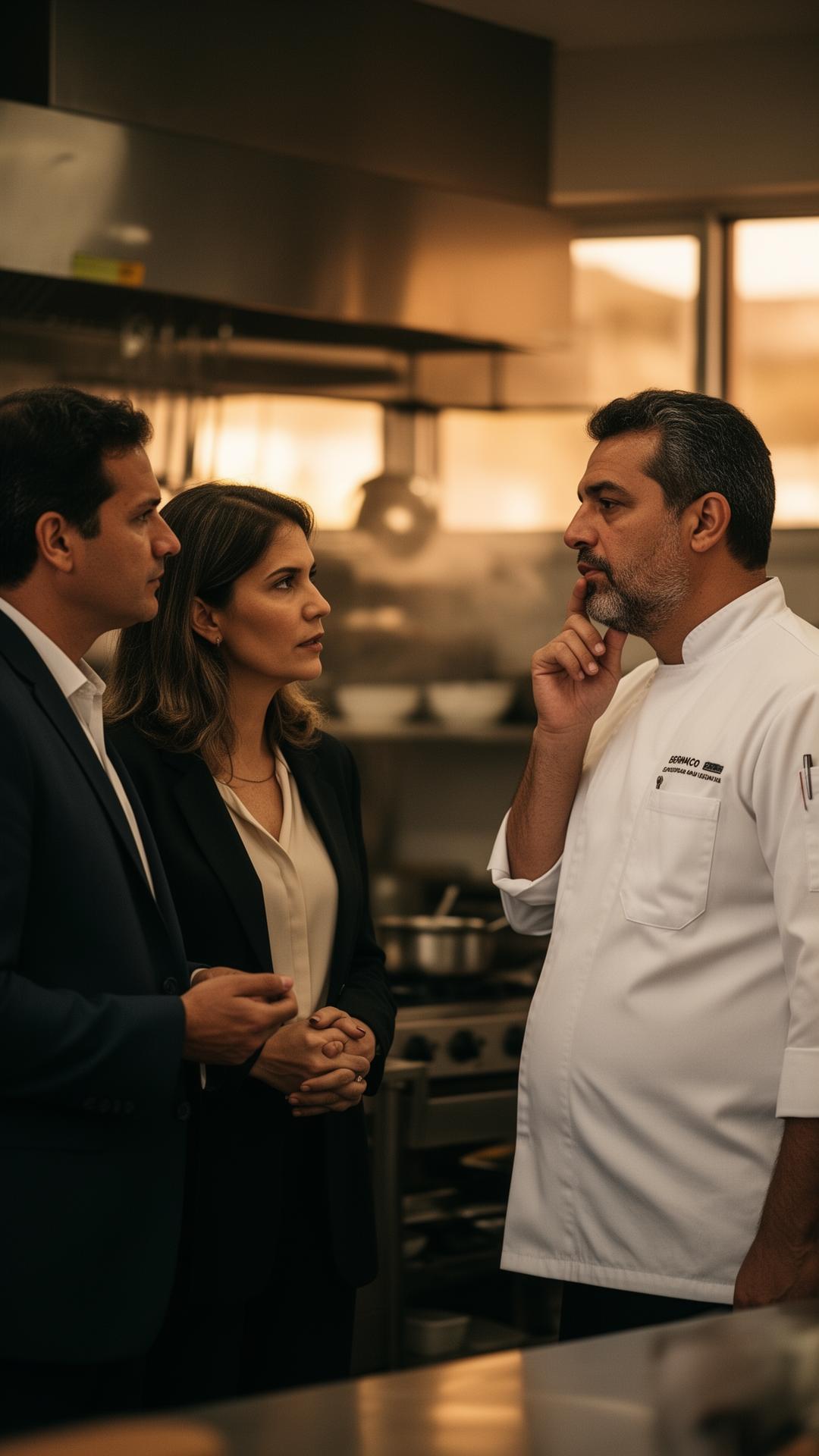 Conversa empresarial dentro da cozinha.